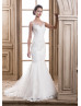 Ivory Lace Tulle Sheer Back Wedding Dress